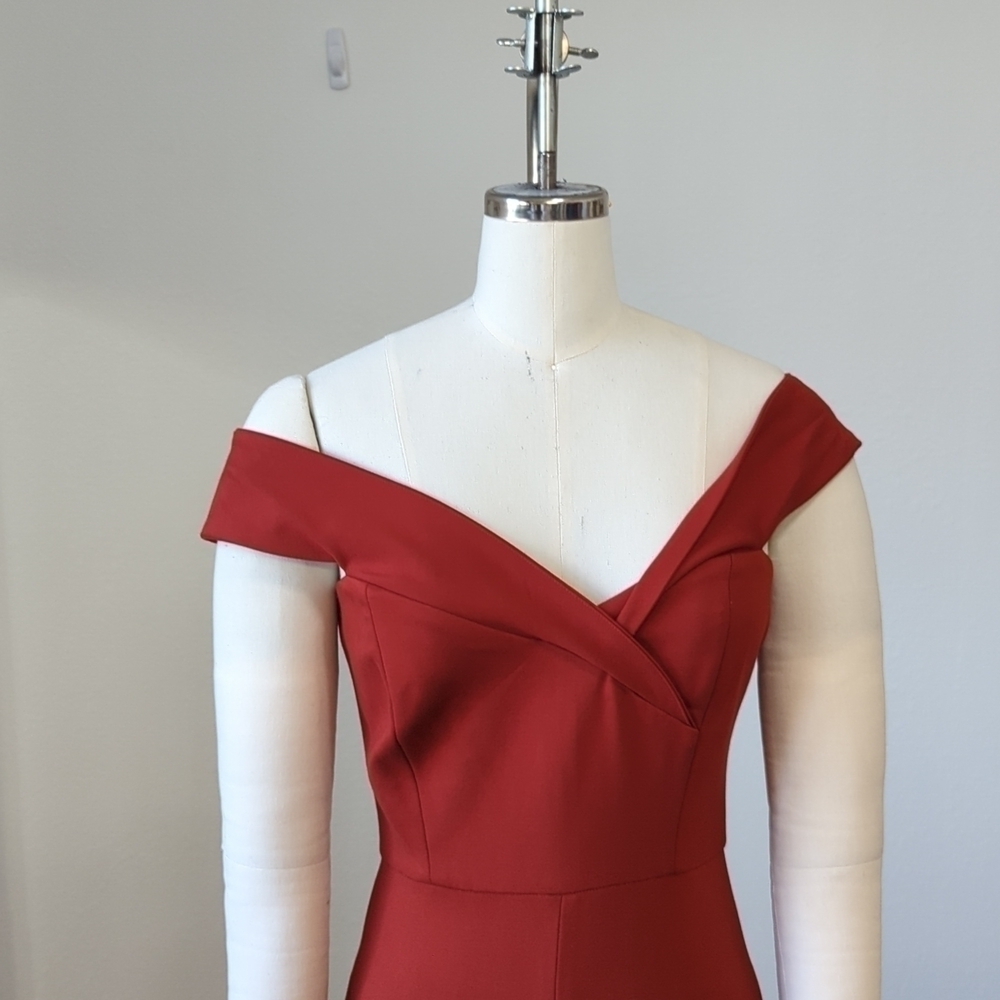 Miss Circle Off Shoulder Slim Leg Knit Jumpsuit Red Brown M party cocktail - Picture 3 of 9